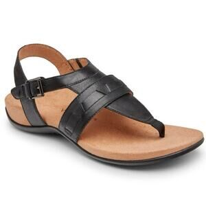 Vionic Lupe Black Leather Orthotic Sandal